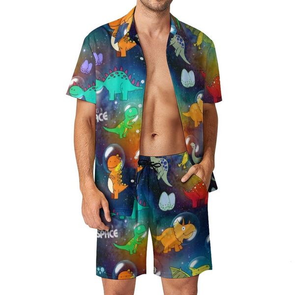 Мужские спортивные костюмы космический принцип динозавр мужски для мужчин красочные животные повседневные рубашки наборы эстетических шорт для летнего графического костюма.