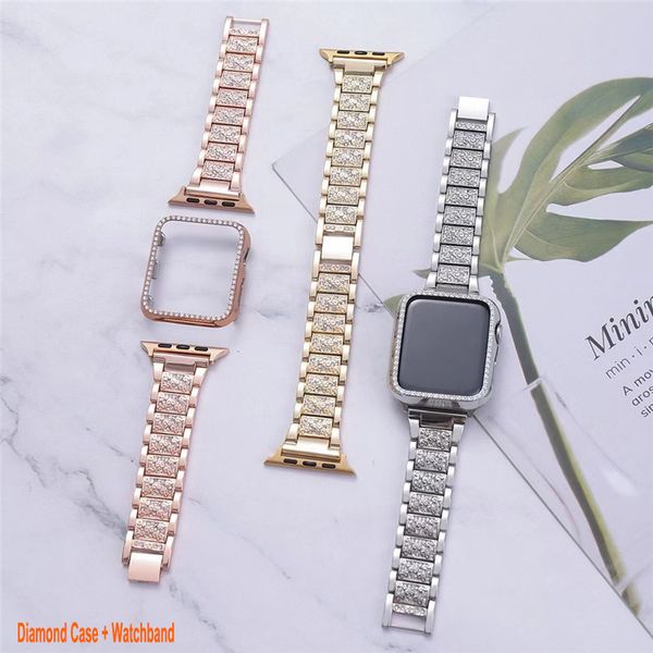 Bling Band kompatible Apple Watch mit Gehäuse 49 40 42 41 45 mm iWatch Serie 3 4 5 6 7 8 SE Metallschmuck Strass Diamant Armband Armband Ersatz für Damen