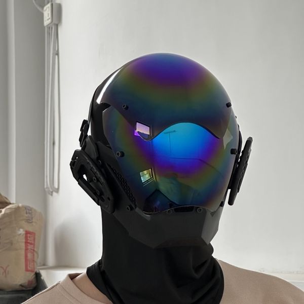 Máscara cyberpunk role-reprodução futurista máscara de arco-íris de capacete mecânica estilo de halloween festão de festas para homens e mulheres