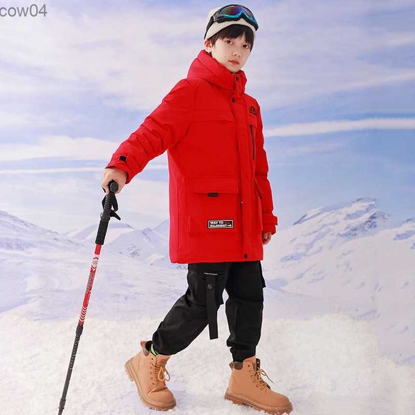 Jungen Mädchen Kinder Lange Lose Verdickte Ente Unten Jacke Rot Blau Schwarz Baby Mantel Jugendliche Mit Kapuze Gepolsterte Jacke Kleidung Winter l230625