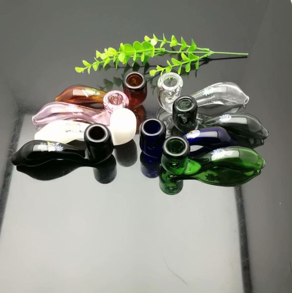 Cachimbos de vidro Fabricação de narguilé soprado Bongos soprados à mão Cachimbo de vidro curvo colorido com etiqueta