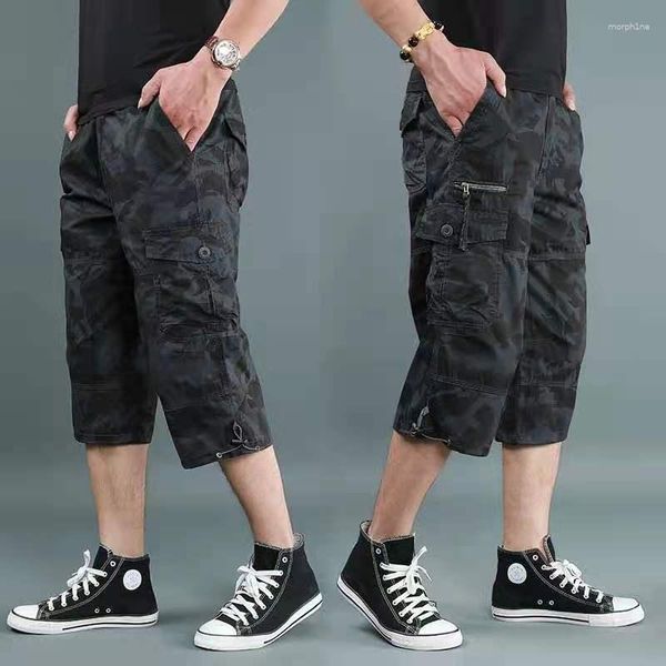 Shorts masculino verão folgado com vários bolsos bermudas retas masculino longo exército calças curtas soltas plus size 2023 T85