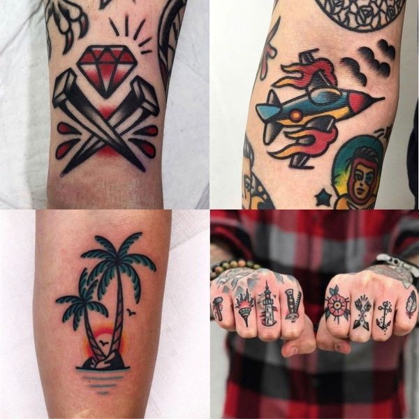 Tatuagem duradoura de desenhos animados da velha escola para mulheres, homens, tatuagens falsas, adesivos de tatuagem à prova d'água, tatuagem de braço de moda, novas tatuagens temporárias