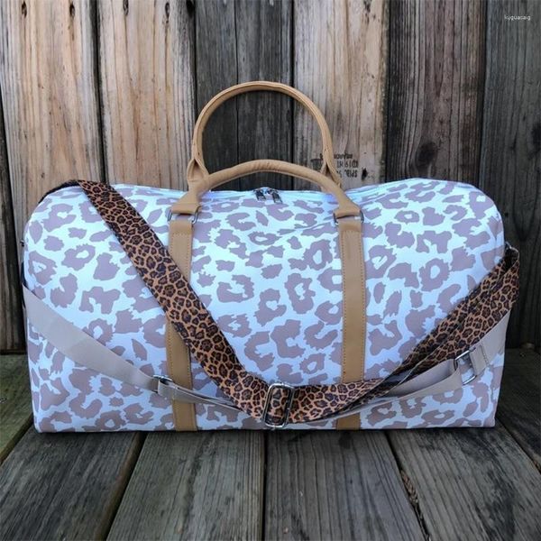 Borsone da donna Borsone leopardato di grande capacità con cinturino Borsa da viaggio casual da spiaggia Borsa da viaggio per bagagli in PU Weekender vintage di lusso