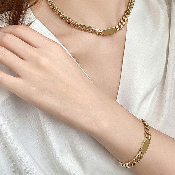 Link Armbänder Mode Edelstahl 14K vergoldet Quadrat Armband für Frauen Schmuck Charme Luxus Kpop Party