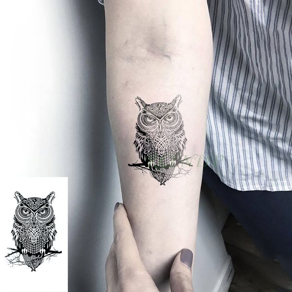 Adesivo de tatuagem temporária à prova d'água coruja tatto pássaro animal tatuagem flash eclipse tatuagens falsas para homens mulheres