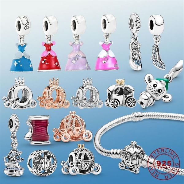 925 Sterling Silver Carriage Pumpkin Coach Charm fit Pandora Bracelet Princess Dress Dangle et Mouse Metal Beads262z