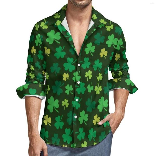 Camisas casuais masculinas Dia de São Patrício Masculino Paddys Verde Shamrock Trevo Camisa Moda Blusas Moda Roupas Gráficas Plus Size