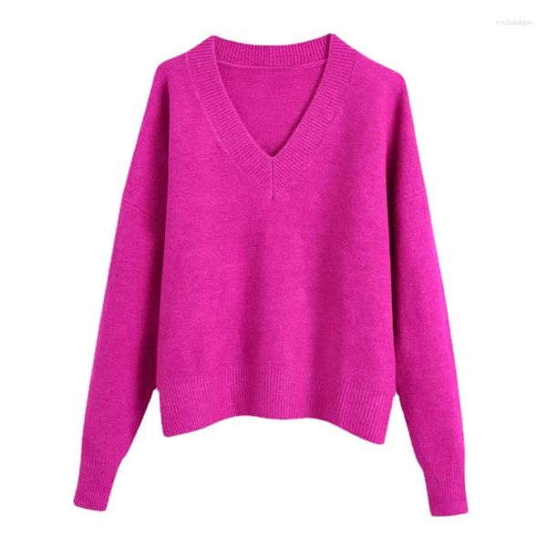 Maglioni da donna Donna Simply Scollo a V Soft Touch Casual Maglione lavorato a maglia viola Femminile Chic Basic Pullover a maniche lunghe Top di marca