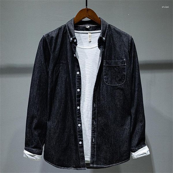 Männer Casual Hemden Frühling Und Herbst Kleidung Retro Gewaschen Einfarbig Langarm Denim Hemd Männlich Schlank Jean Baumwolle tops