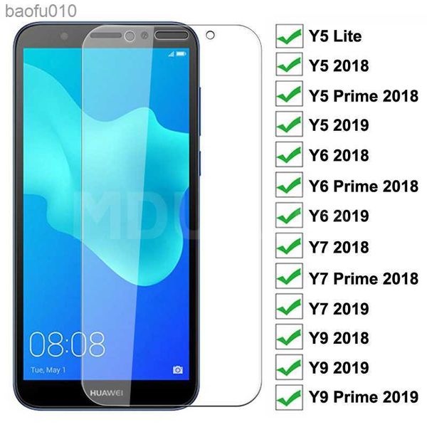 Vetro temperato 9H per Huawei Y5 Lite Y5 Y6 Y7 Prime 2018 2019 Protezione per schermo Huawei Y9 2018 Prime 2019 Vetro protettivo L230619