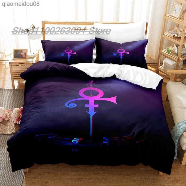 Conjunto de cama Prince Rogers Nelson Conjunto de cama solteiro casal Queen King tamanho adulto Conjunto de capa de edredom para quarto de criança 3D Conjunto de lençol 3D L230704