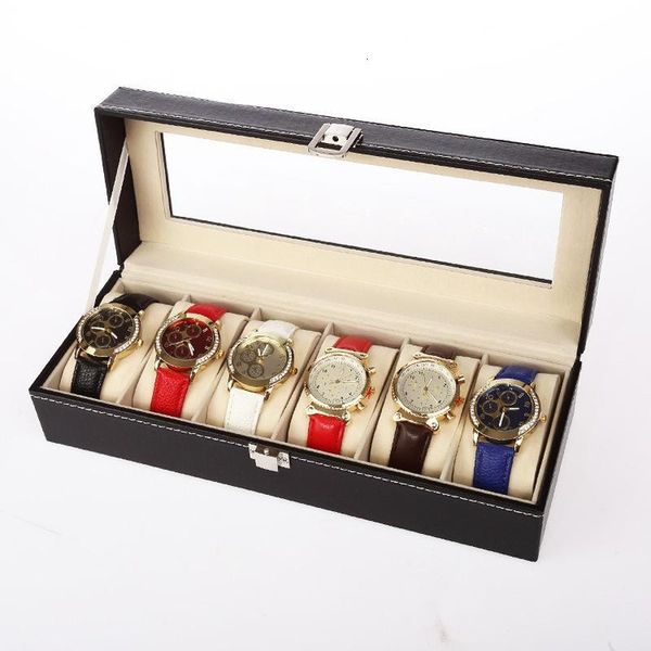 Scatole per orologi Astucci per orologi in pelle da 6 scomparti Organizer per scatole per orologi da uomo Meccanico Custodie per espositori per orologi da uomo Scatole regalo per gioielli neri Articoli 230724