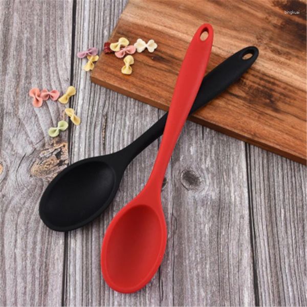 Colheres Grade Silicone Cabo Longo Colher de Sopa de Arroz Cozinha Talheres Utensílios Acessórios Cor Sólida Crianças