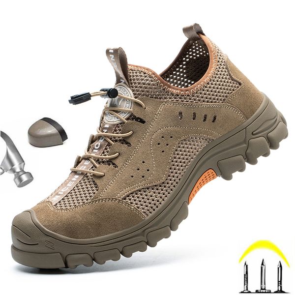 Botas de verão respiráveis industriais masculinas tênis de trabalho biqueira de aço botas de segurança masculina antiderrapante indestrutível bota à prova de furos 230724