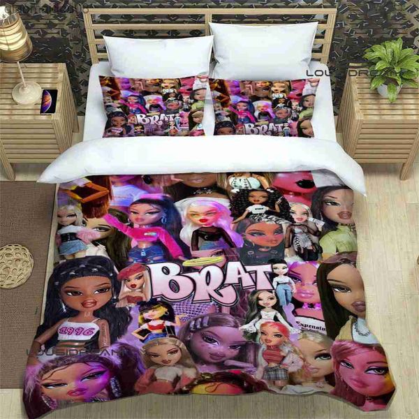 Bratz Cartoon bedruckte Bettwäsche-Sets, exquisites Bettzubehör-Set, Bettbezug, Bettdecke, Bettwäsche-Set, Luxus-Geburtstagsgeschenk L230704