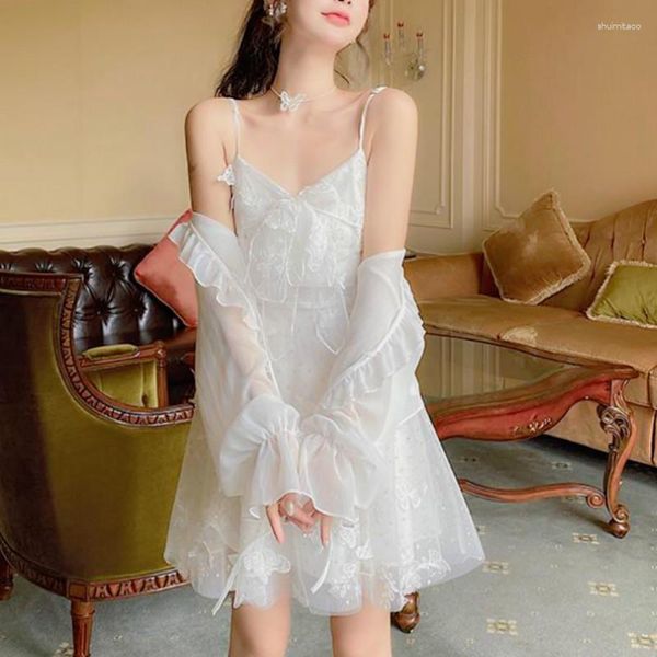 Lässige Kleider Französisches Feenkleid Frauen Eleganter ärmelloser Chiffon Mini Blumendruck Koreanischer Stil Kawaii Sommer 2023