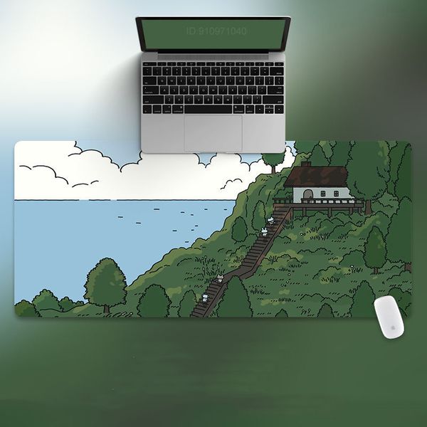 90 x 40 cm 35,43 x 15,74 polegadas Tamanho super grande Fofo Desenho animado de alta definição Padrão de montanha e mar Tapete de mesa antiderrapante Mouse pad