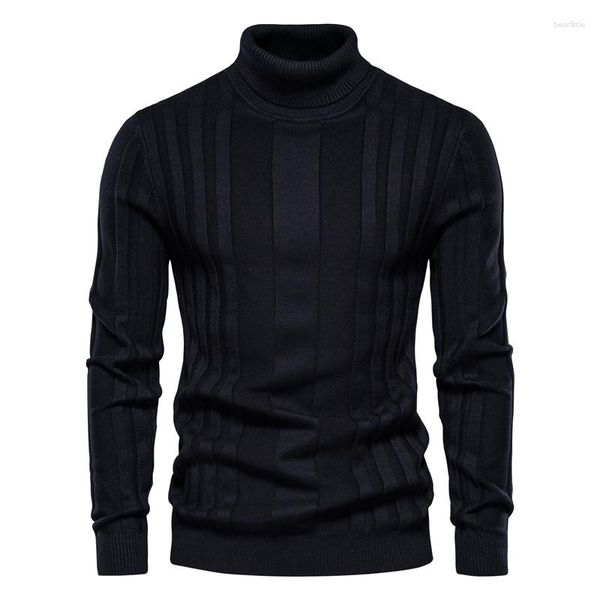 Мужские свитера 2023 Slim Fituvers пулковы Turtleneck Мужские повседневные базовые сплошные теплые полосатые свитер мужская