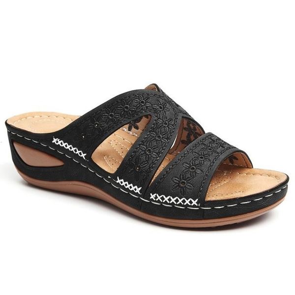 Coole Hausschuhe für Frauen mit schrägen Absätzen und dicken Fischschnabelsohlen, große Schuhe, mehrfarbig bestickte Sandalen, Damen- und Mädchen-Slider, kostenloser Versand, Sand