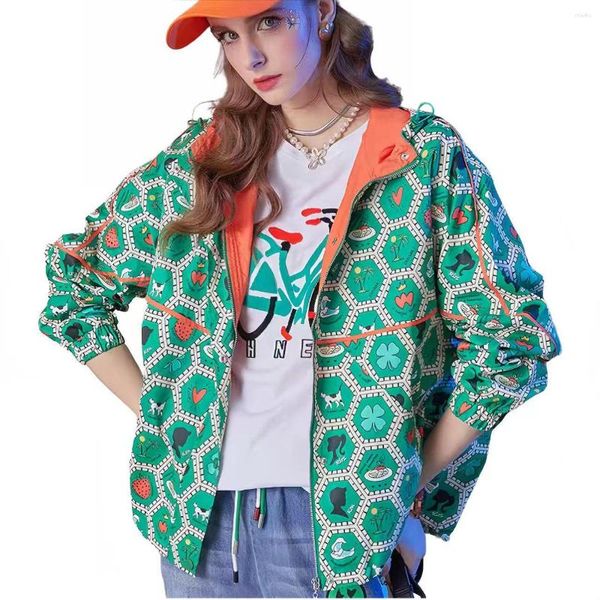 Jaquetas femininas 2023 outono inverno casacos moda impressão doodle zíper jaqueta casual solta com capuz agasalhos roupas femininas tops