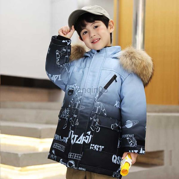 Down Coat Boys The Warm Parka Kids Winter Down Down Jackets Real Fur Killar Дети теплый капюшон для подростков -30 -градусов HKD230725