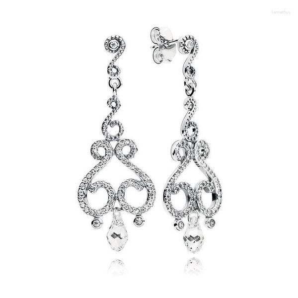 Brincos autênticos lustre de prata esterlina 925 gotas de moda para presente feminino joias faça você mesmo