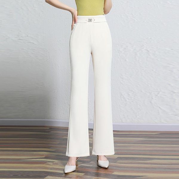 Calça feminina primavera/verão 2023 cintura alta microchifre casual de boa qualidade elegante corte reto solto