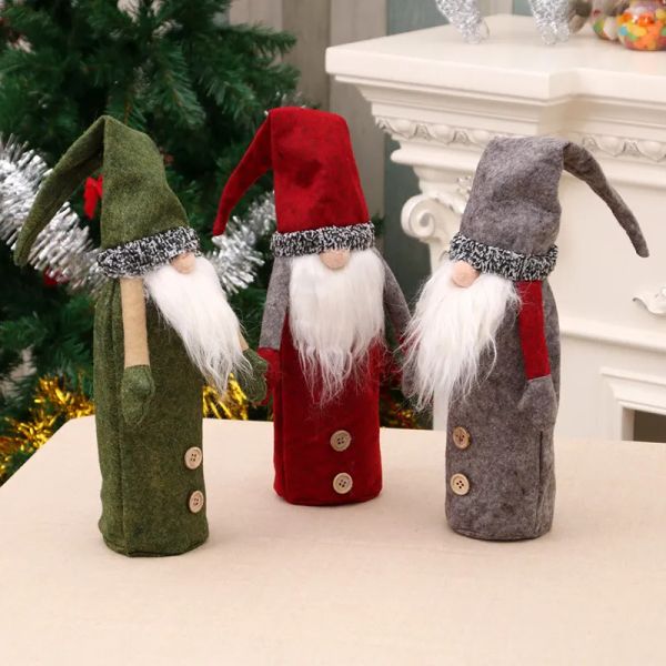 Kapak İsveç tomte cüceleri şarap toppers Noel baba şişe çantaları Noel süslemeleri sxjun