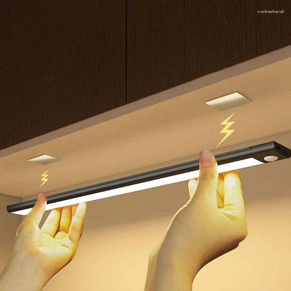 Luci notturne Luce ultrasottile Led sotto l'armadio Sensore di movimento Armadio Lampada da cucina ricaricabile USB magnetica