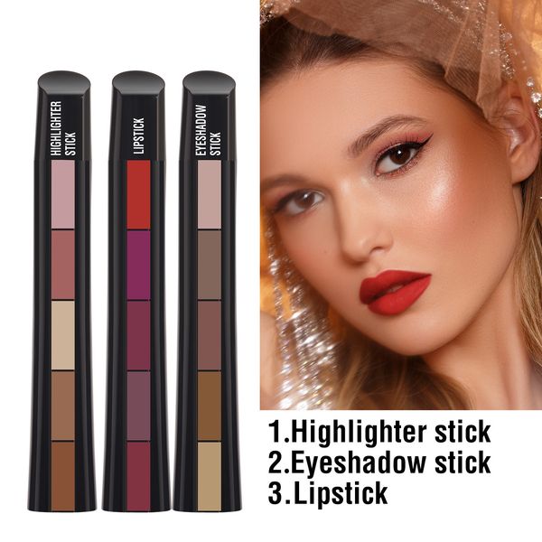 Ombretto 5 in 1 Ombretto Stick Evidenziare Kit rossetto Impermeabile Nude Combinazione Long Lasting Velvet Red Sexy Trucco cosmetico portatile 230724