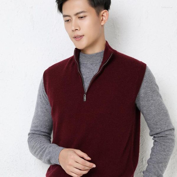 Maglioni da uomo 2023 Autunno e inverno Cashmere Mezzo collo alto Pullover tinta unita Vestibilità casual Comodo gilet morbido