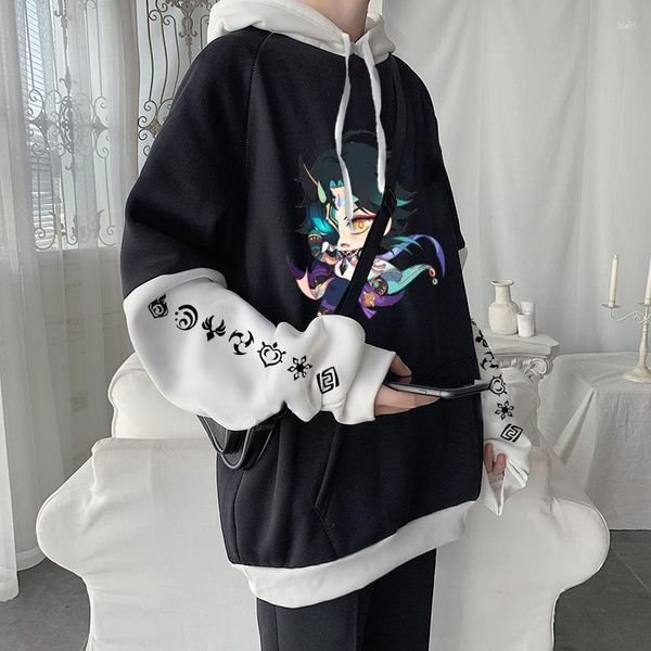 Moletons Masculinos Anime Genshin Impact Xiao Homens Femininos Versão Coreana Gola Redonda Streetwear Manga Comprida Moletons Casuais Primavera Oversized