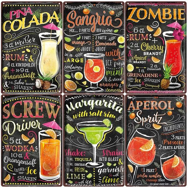 Vintage kokteyl teneke işareti dekoratif plaka retro İspanyol Blackboard Style Mojito Metal Poster Ev Adam Mağara Bar Kulübü Pub Duvar Asma İşaretleri Dekor 30x20cm W01