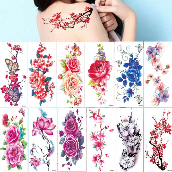 12 pezzi tatuaggi temporanei finti ragazze fiori di fiori rosa flash armato impermeabile arte spalla fai -da -da -te sticker manica