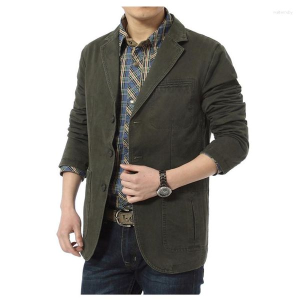 Abiti da uomo Autunno Primavera Uomo Blazer casual Cotone Denim Parka Giacche slim fit Verde militare Cachi Taglia grande M-XXXXL