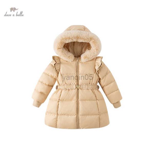 Casaco de penas Dave Bella Winter Baby Girls 5Y-13Y Casaco de penas sólido com capuz infantil 90% pato branco acolchoado jaqueta infantil DK4224028 HKD230725