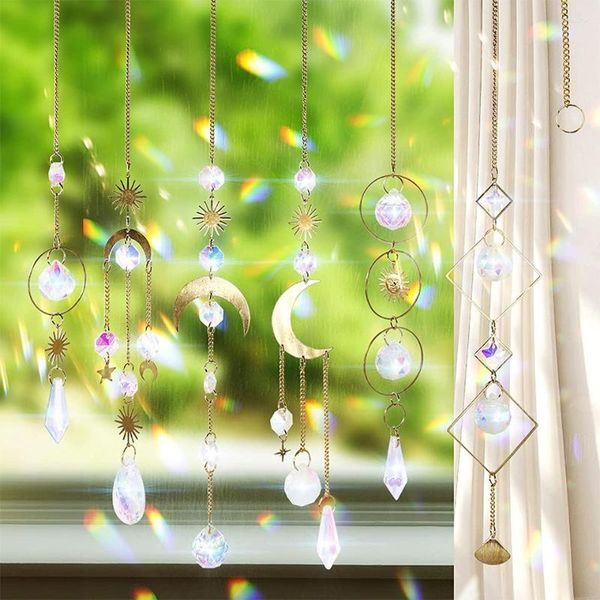 Decorações de jardim 6 pçs cristais suncatcher pendurado suncatchers com corrente pingente ornamento prismas para decoração de festa em casa
