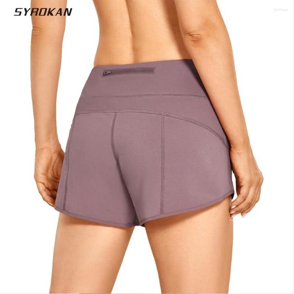 Shorts de corrida SYROKAN verão feminino com cordão esporte leve secagem rápida treino atlético bolso traseiro com zíper - 4 polegadas