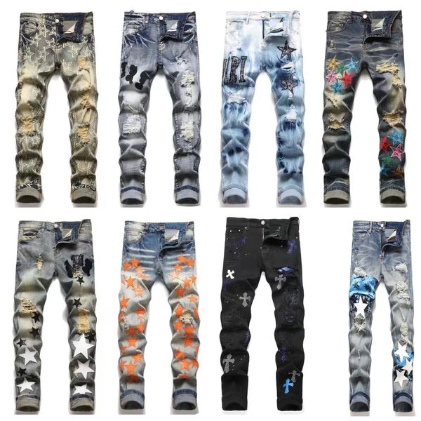 Jeans für Herren, Amri-Jeans, Designer-Jeans für Herren, Hosen für Herren, weiß, schwarz, Rock-Revival-Jeans, Biker-Hosen für Herren, Amiiri-Hosen, Jeans mit Buchstaben, Stack-Jeans für Herren