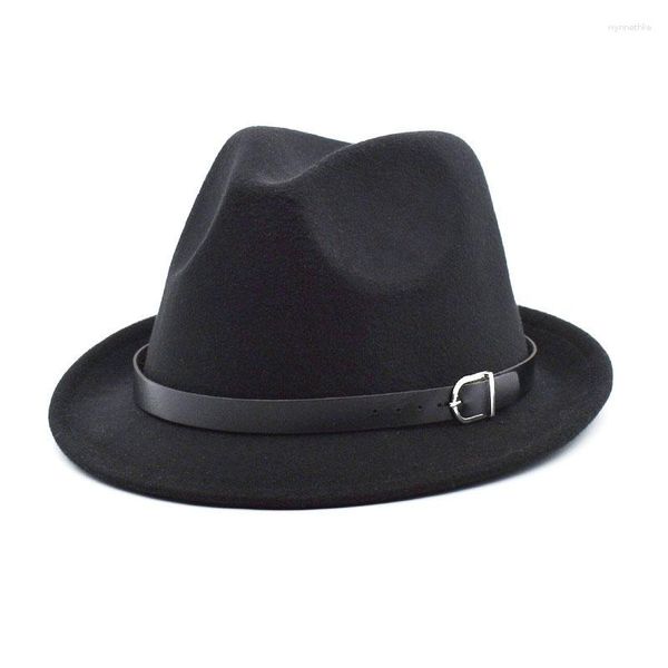 Berets Fedora Hats Classics Hat Shot Brim Vintage Wool Регулируемая ремни для ремней Trilby Fedoras Женщины мужчины Paname