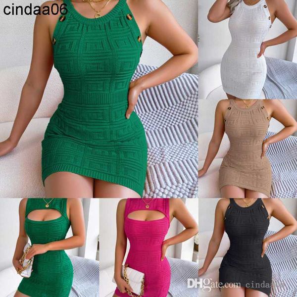 2023 designer mulheres vestidos primavera e verão sexy vestido oco cintura alta malha hip saia para mulher