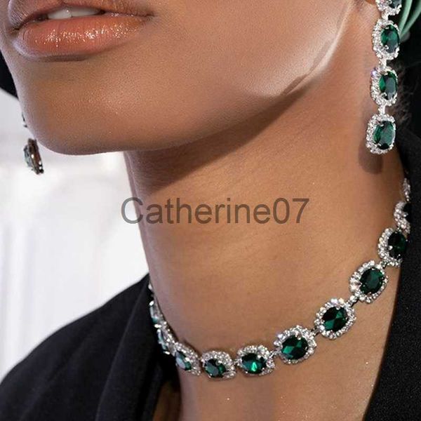 Anhänger Halsketten Stonefans Mode enge Kette Strass Kragen Halsband Halskette für Frauen Luxus grüne Würfel Quadrat Halskette Kristall Schmuck J230725