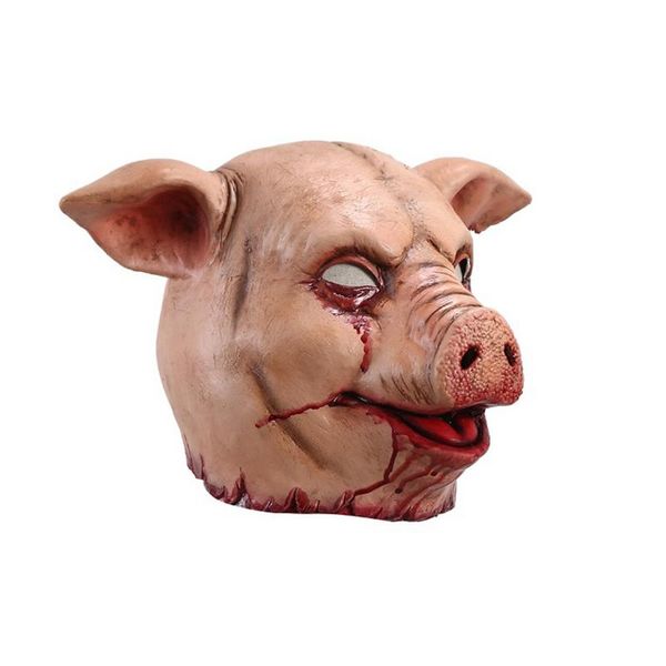 Máscara de Porco Assustador de Halloween Máscara de Cabeça de Porco Sangrento Cobertura de Rosto de Látex Animal de Látex Vestido de Horror Traje Fantasia Foto Prop Festa
