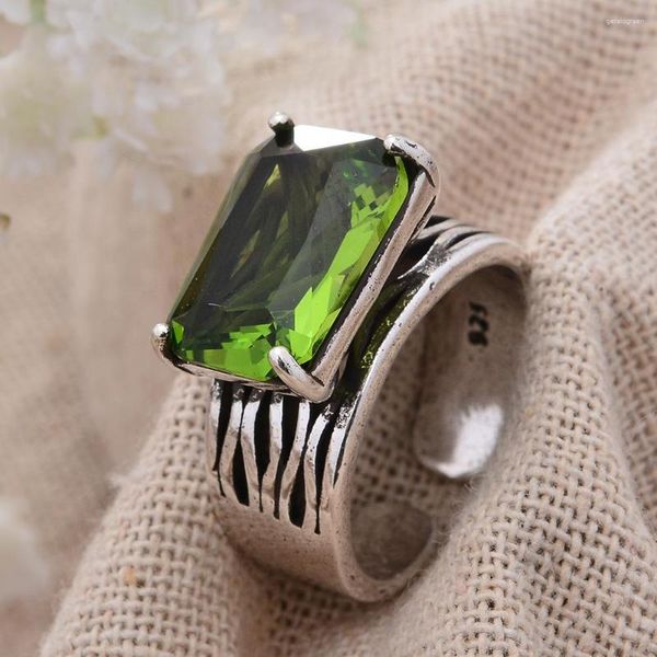 Trauringe Ankunft Trendy Natürlicher Grüner Kristall Thai Silber Damen Ring Schmuck Für Frauen Geschenke