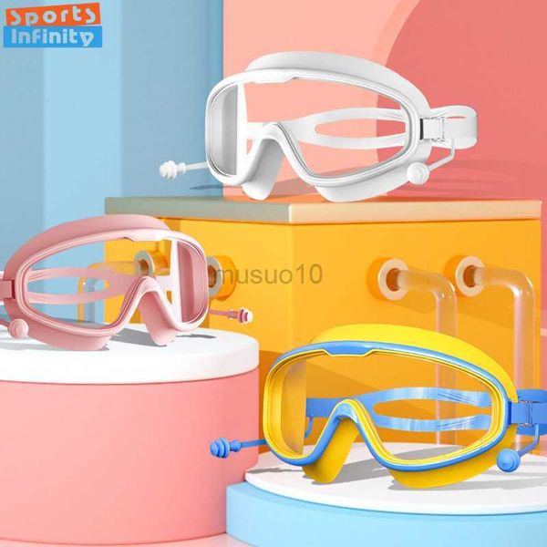 Goggles çocuk çocuk yüzme gözlük kız erkek çocuk büyük çerçeve su geçirmez anti-fog hd şeffaf ezikler bebek yüzme gözlükleri hkd230725