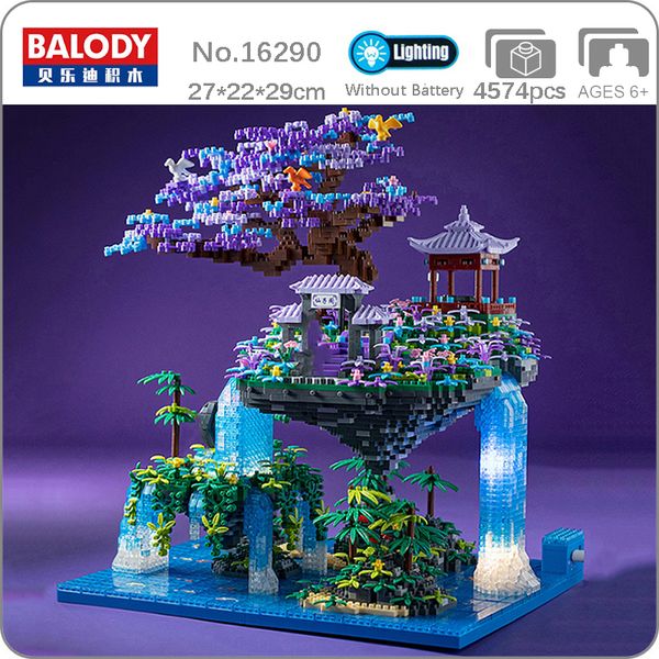 Blocos 16290 World Architecture Pavilion Tree Island Waterfall Pool Light LED DIY Mini Diamond Bricks Building Toy no Box 230724