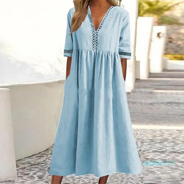 Vestidos casuais uso diário comprimento da panturrilha confortável vestido de verão feminino