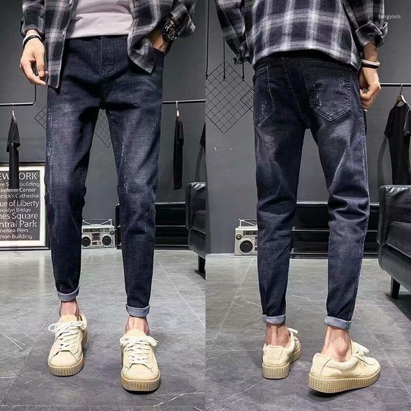 Calças Masculinas Atacado 2023 Primavera Outono Jeans Slim Moda Marca Casual Pé Pequeno Coreano Corredor Preto Para Homens