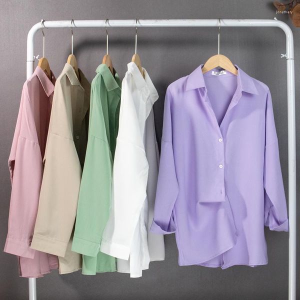 Kadın Bluzları 2023 Bahar Kadın Bluz Katı Çok Renkli Yakası Zarif Lady Ofis Sıradan büyük boyutlu vahşi pembe üstler